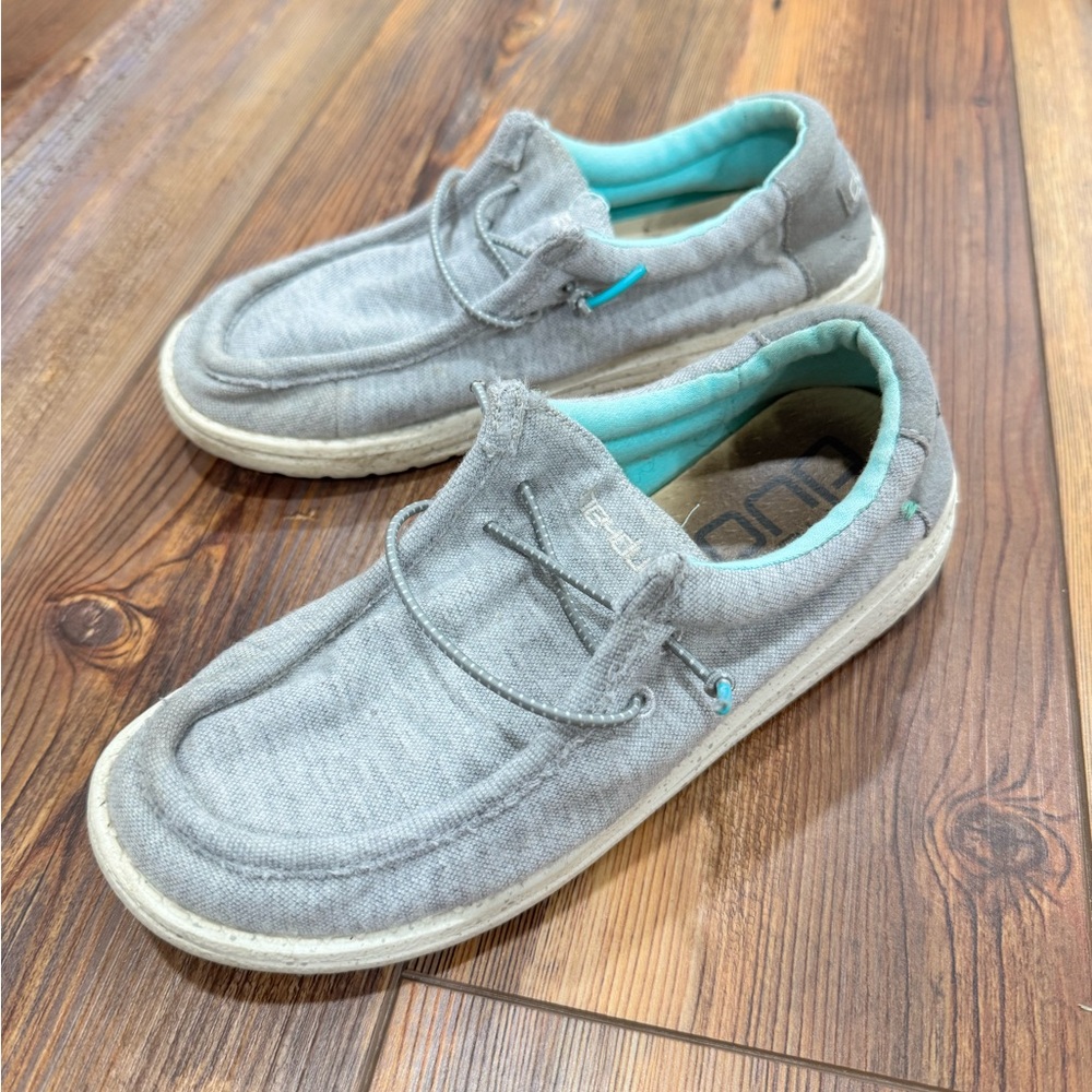 Hey Dude Gray and Teal Kids Slip-On Loafers